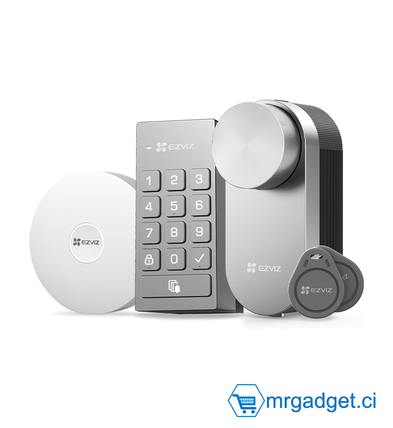 EZVIZ DL01 PRO Kit Smart Lock (DL01 PRO, DL01CP Keypad, A3-200 Gateway)  avec Clavier Multifonctionnel et A3 Passerelle Domestique, Serrure Connectée fonction Bluetooth accès à distance, Serrure Smart Lock accès sans Clé pour Maison Connectée