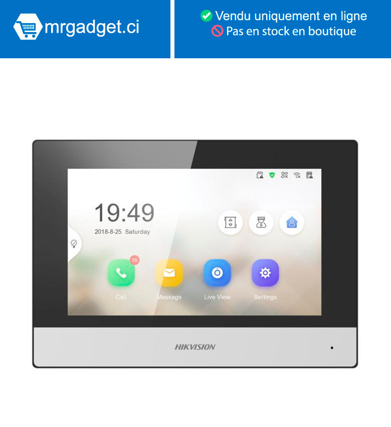 Hikvision DS-KH6320-WTE1  Ecran 7 Pouces IP POE pour interphone et caméra - Recevez des appels, ouvrez la porte et visualisez en direct à distance