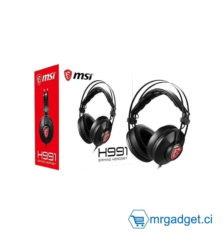 MSI H991 Casque de jeu filaire pour PC, microphone intégré, suppression du bruit, contrôle en ligne, design ergonomique, bandeau réglable, ordinateur portable/PC/mobile