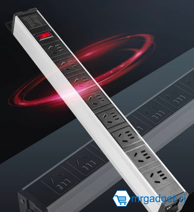 Bandeau électrique - Multi-prise Rackable 8 trou avec interrupteur 19" pour boite (baie) informatique - Port Type I