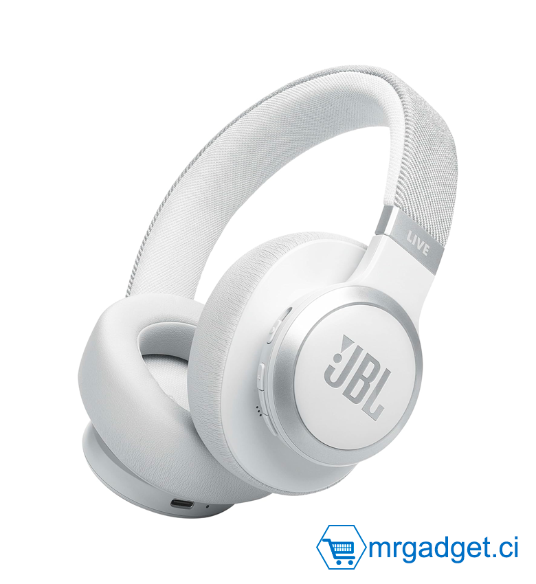 JBL Live 770NC Casque supra-auriculaire, Bluetooth 5.3, connexion multi-source, Réduction de Bruit Adaptative et Smart Ambient, jusqu'à 65 heures d'autonomie, Blanc