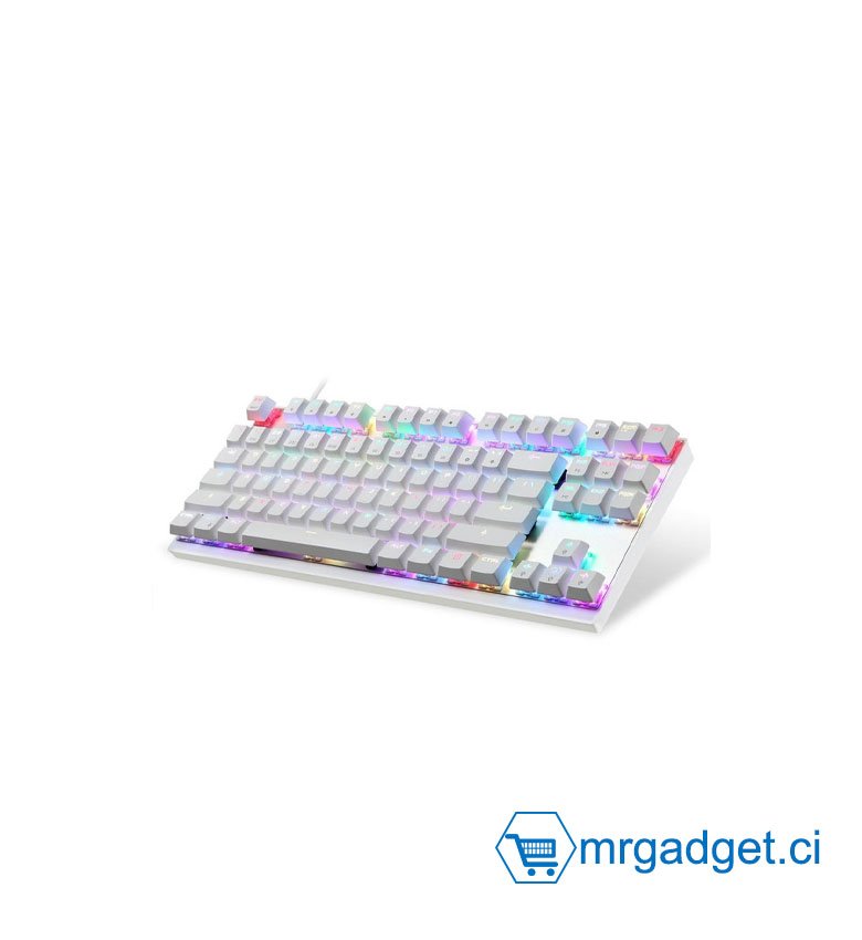 Motospeed Clavier mécanique de jeu professionnel CK82 RVB 87 touches éclairé par USB pour Mac et PC Blanc (interrupteur rouge)