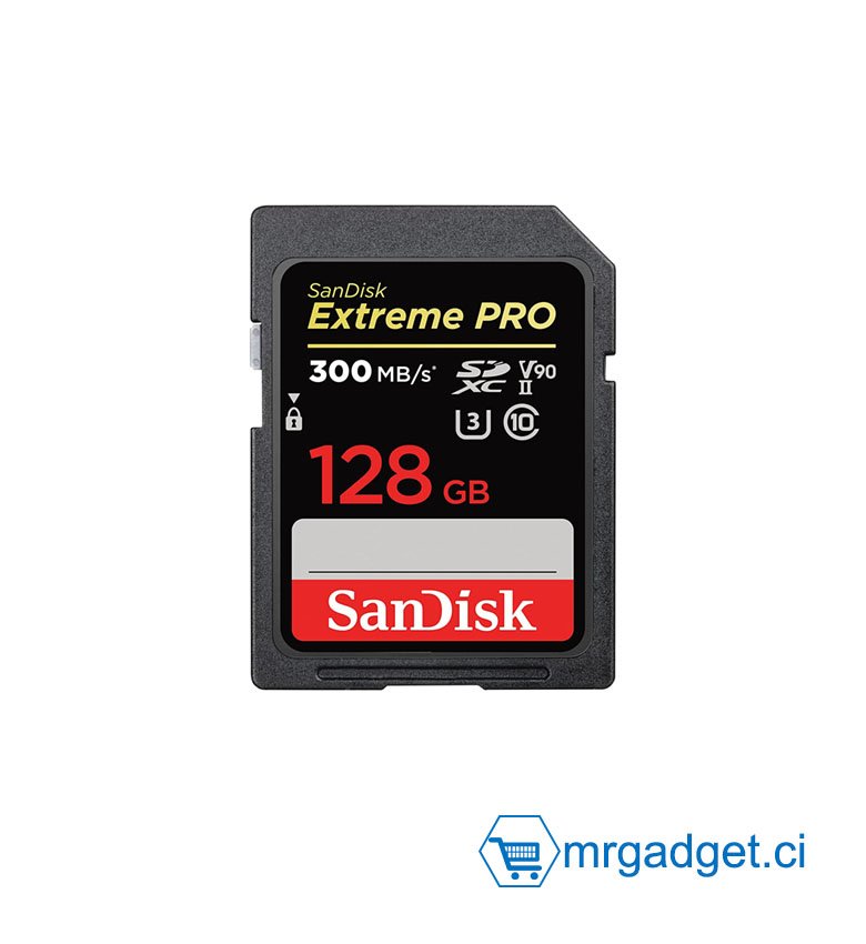 Carte mémoire SDXC SanDisk Extreme PRO 128 Go jusqu'à 300 Mo / s, Classe 10, V90, U3 UHS-II.