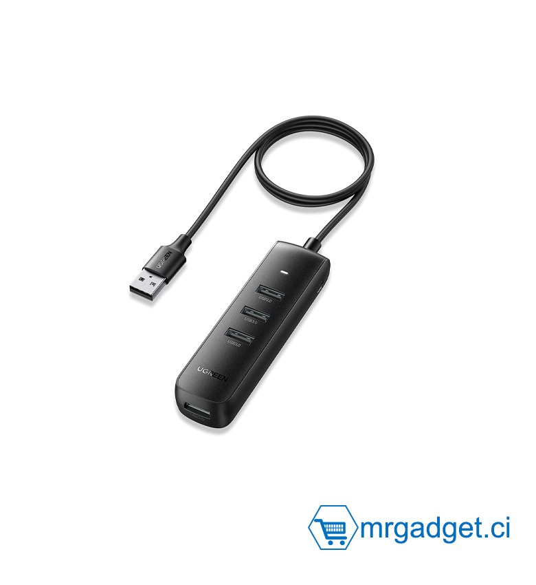 HUB USB 3.0, Adaptateur USB 3.0 4 Ports Répartiteur USB 3.0 Hub 5 Gbps Extension de Données Haute Vitesse Compatible pour Surface Pro, MacBook, Mac Mini, iMac, Dell XPS, Samsung Galaxy Tab, Clé USB - Câble de 1 m UGREEN CM416 80657 #10059