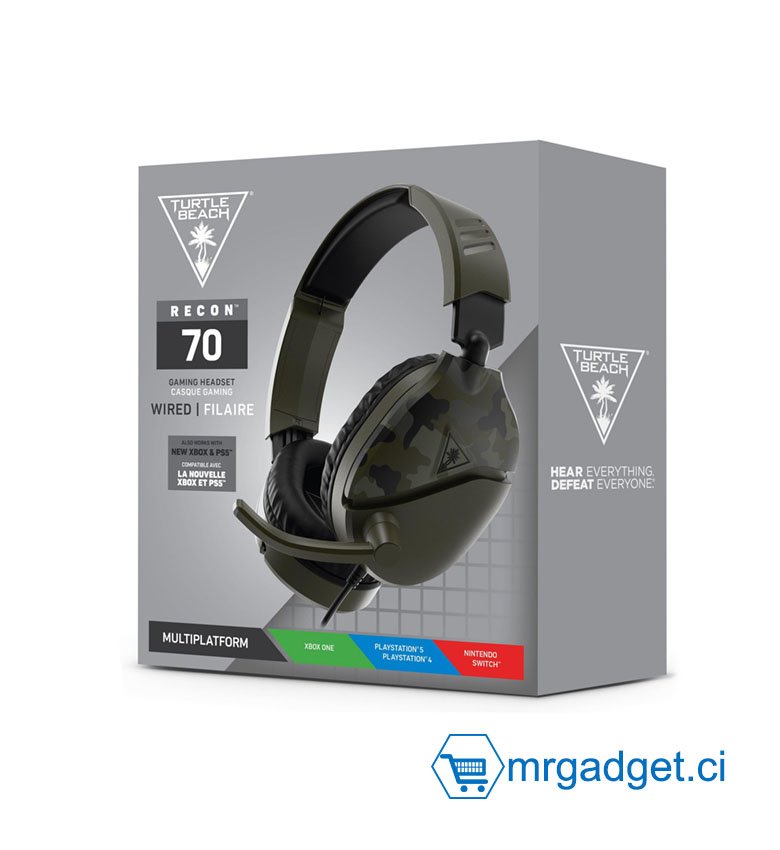 Turtle Beach Casque de jeu Recon 70 vert camouflage pour Xbox Series X|S, Xbox One, PS5, PS4, Nintendo Switch et PC  #REC10