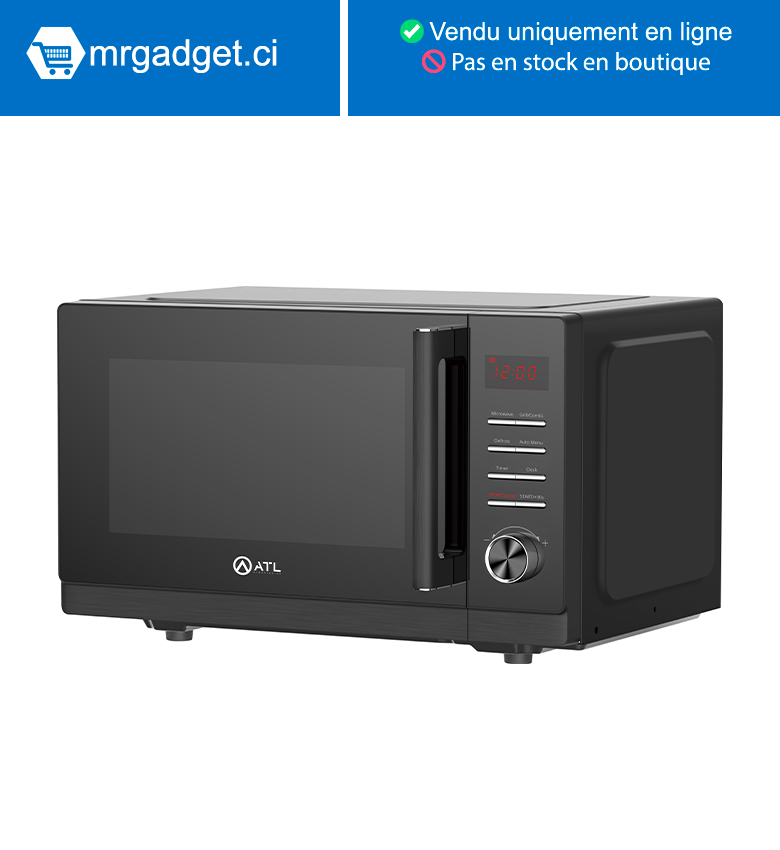 ATL Micro-Onde Four 25L - Noir - 800w - 05 Fonctions - Chauffage & Dégivrage & Cuisson - ATL-MW25WGB