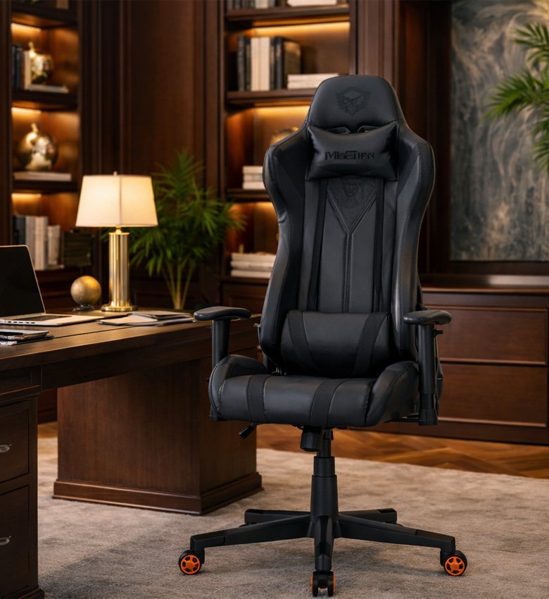 Meetion CHR15 Black Edition - Chaise de bureau - Fauteuil de Bureau Confortable Pivotant 360 degrés - Hauteur réglable avec Dossier inclinable à 180 ° - Accoudoir et Repose-tête - Noir