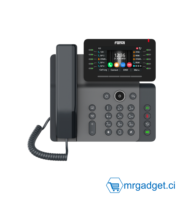 Téléphone IP Fanvil V65 - Écran Couleur 4.3" Inclinable - 20 Lignes SIP - Wi-Fi Dual Band & Bluetooth 5.0 - Audio HD avec Codec Opus - Double Port Gigabit PoE - Surface Antibactérienne - Idéal Bureaux de Direction & PME - Noir