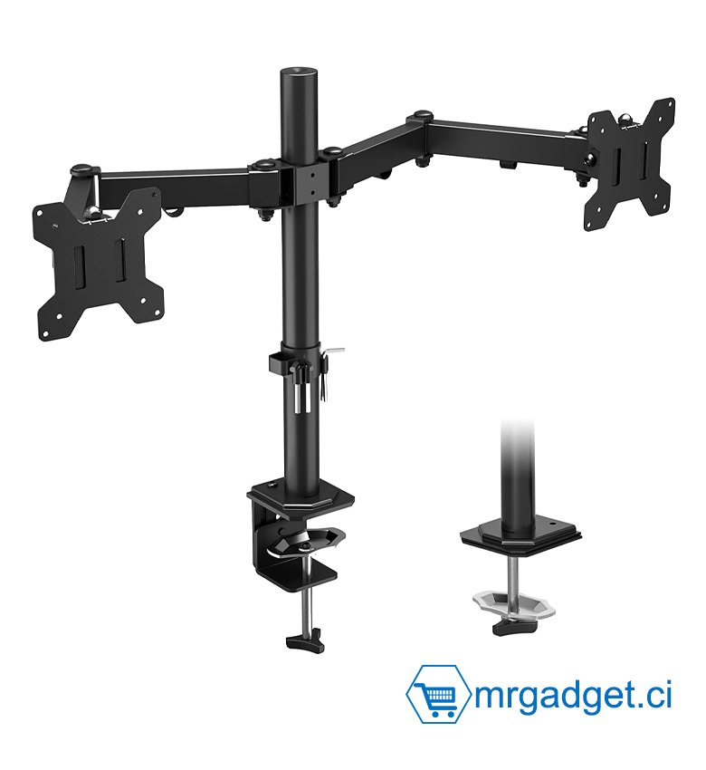 Support 2 Écran PC Moniteur, Premium Acier Bras Articulé Ergonomique Ressort Gaz pour Double Écrans 12-32", Hauteur Réglable Inclinaison Pivot et Fixation Bureau, Bras Supporte 6,5kg