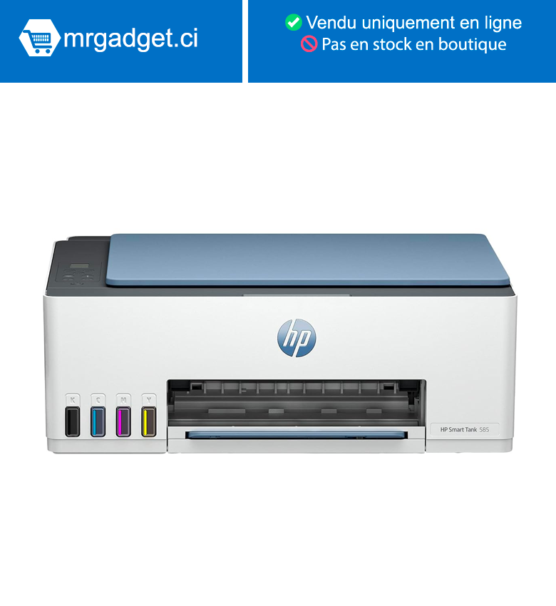 Imprimante HP Smart Tank 585  couleur WiFi tout-en-un (jusqu'à 6 000 pages en noir et 6 000 pages en couleur incluses dans la boîte). - Imprimer, numériser et copier pour le bureau et la maison