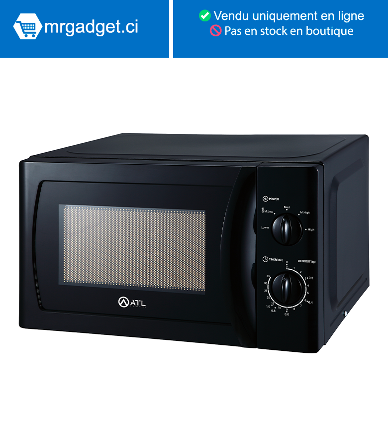 ATL Micro-Onde 20L- Noir - 700w - 05 Fonctions - Chauffage & Dégivrage - Poignée Encastrée  - ATL-MW20CA7B