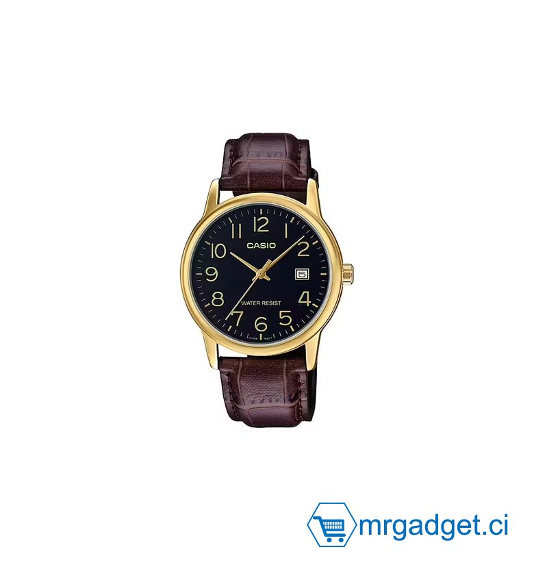 Montre à quartz Casio pour homme, affichage analogique et bracelet en cuir Mtp-V002Gl-1Budf