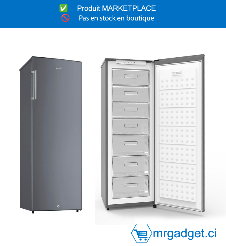 ATL Congélateur Vertical 07 Tirroirs – 247L - 01 Porte - Inox & Silver - ATL-1F350