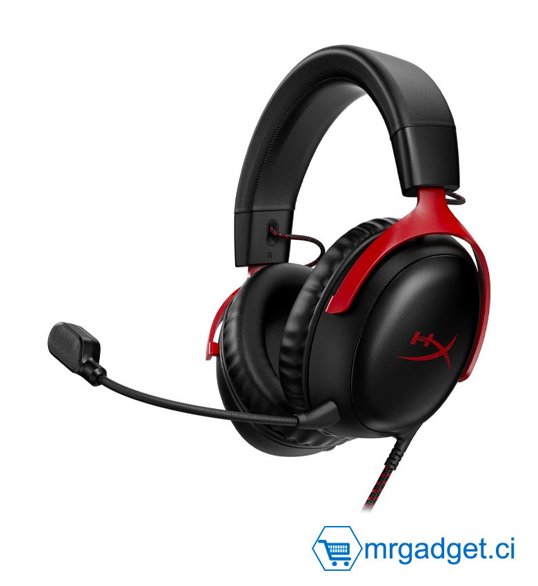 HyperX Cloud III – Casque de Gaming Filaire, PC, PS5, Xbox Series X|S, DTS, Mousse à mémoire de Forme, Microphone au Son cristallin de 10 mm, avec Suppression du Bruit, USB-C, USB-A, 3.5mm – Noir