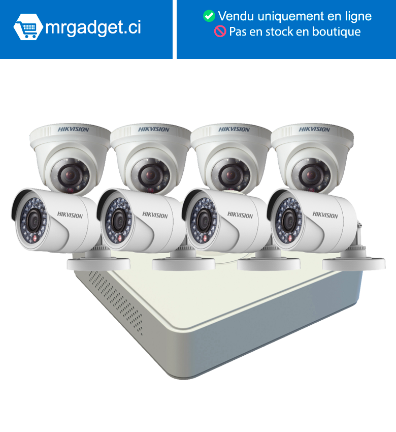 Hikvision DS-J142I/7108HGHI-F1/N+4+4CAM Kit de 8 caméras avec DVR  - 4 Bullets  - 4 Domes