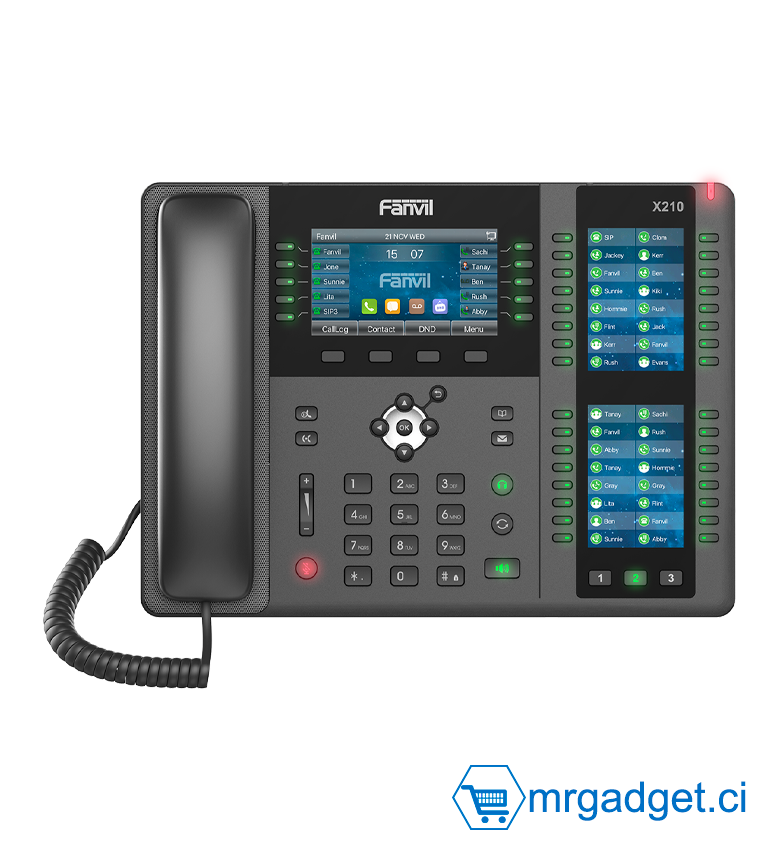 FANVIL X210 - Téléphone IP POE haut de gamme -  interphone vidéo  pour maison et bâtiment - touche pour ouverture de porte  - Bluetooth / Wi-Fi  - 106 touche DSS programmable - 20 Lignes SIP - Audioconférence à 6  participants