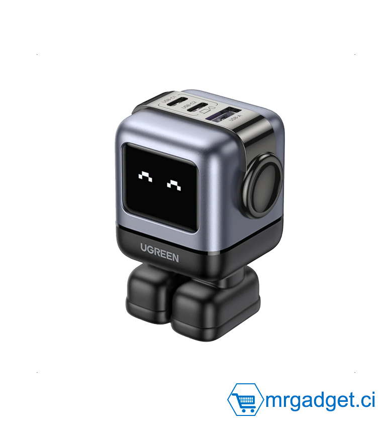 Chargeur USB-C  UNO 65 W à 3 ports Nexode 65 W GaN – EU, écran LED, Boitier, chargeur rapide compact et amusant de type C, adaptateur secteur pour MacBook/HP/Dell/Lenovo, iPhone 16 Pro Max, etc. - Noir - UGREEN CD361 25685B #10182