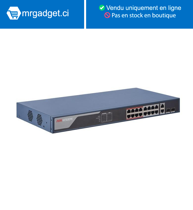 Hikvision  DS-3E1318P-EI(O-STD) Switch 16 Ports POE - Smart Managed(Gestion intelligente) - 2 Ports Gigabit - PoE longue portée : 300m