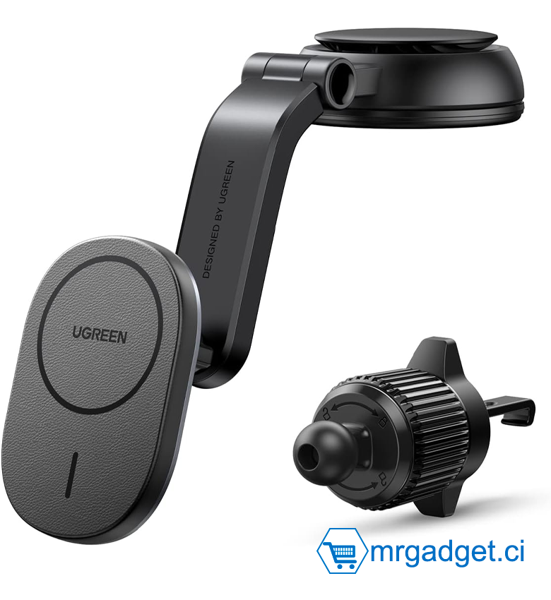 Support de chargeur de voiture magnétique sans fil, compatible avec iPhone série 15/14/13/12, 18 aimants N52 intégrés, aimants puissants 11N, chargeur de téléphone magnétique de voiture UGREEN CD345 15120  #10136