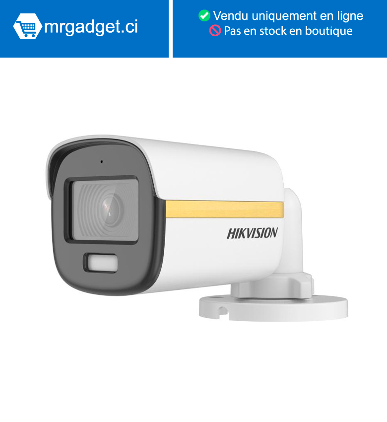 Hikvision DS-2CE10DF3T-PFS(2.8mm)(O-STD) Camera Analogique - Bullet  ColorVu 2MP Audio  - Résistant à l'eau et à la poussière (IP67)