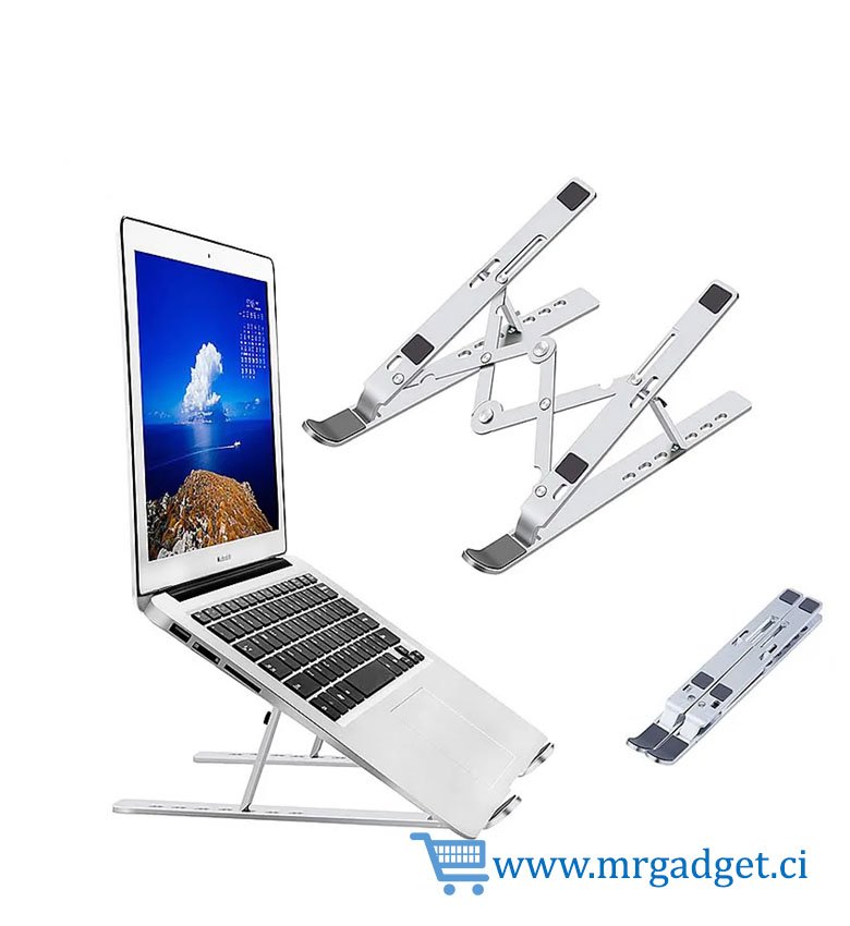 Support Ordinateur Portable, Support PC Portable Pliable à Surélever 7 Angles Réglable, Antidérapant en Aluminium Ventilé Stand Compatible avec Laptop, Tablet –Argent