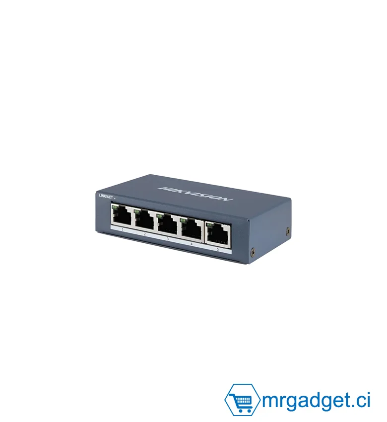HIKVISION DS-3E0505-O-Commutateur Gigabit 5 ports Accès réseau 1000M  > Commutation à vitesse câblée et conception sans blocage  > Commutation de stockage et de transfert  > Coque métallique solide et robuste