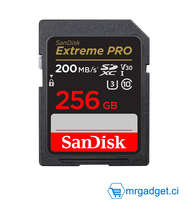 SanDisk Carte Mémoire 256 Go Extreme PRO carte SDXC + RescuePRO Deluxe, jusqu'à 200 Mo/s, UHS-I, Classe 10, U3, V30