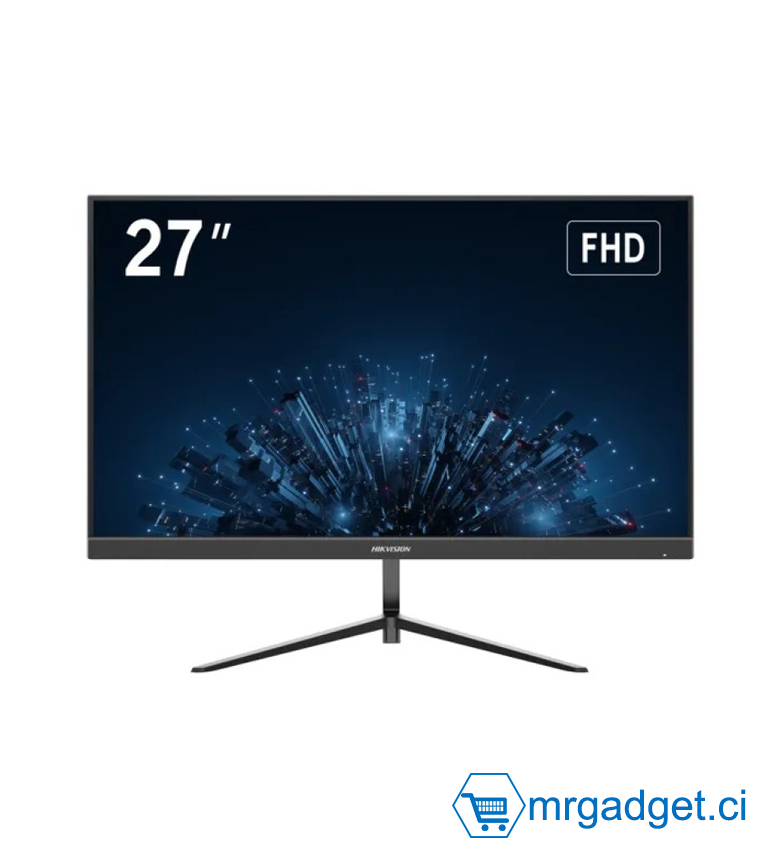 HIKVISION DS-D5027F3-2P2 -Moniteur couleur. Technologie IPS, écran ultra-large avec un angle de vision de 178°. Affichage LVDS FHD 8 bits (1920 × 1080). Fréquence de rafraîchissement de 100 Hz pour une vidéo plus fluide et plus réaliste.