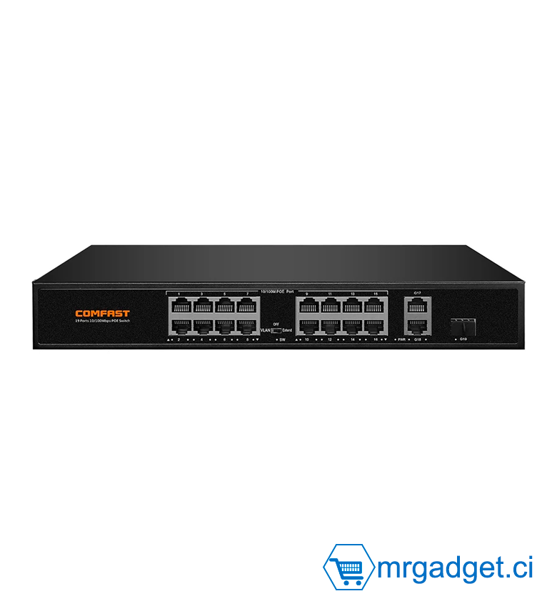 COMFAST CF-SF1162P - Switch  20 Ports - 18 Ports POE 10/100Mbps - 2 Ports Gigabit - Non Manageable