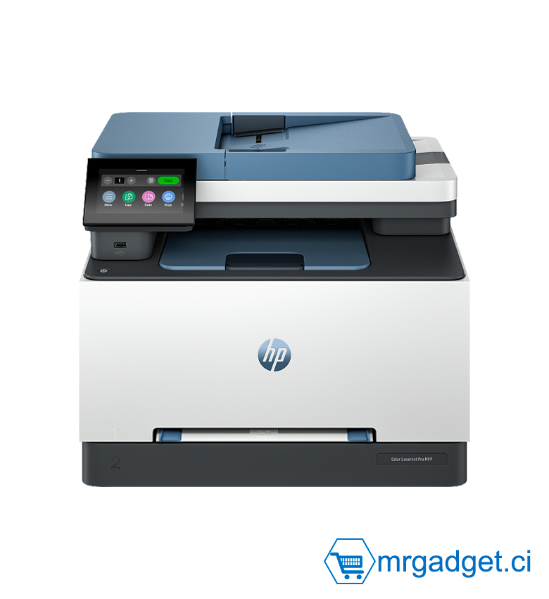 Imprimante multifonction HP Color LaserJet Pro MFP 3303fdw, couleur, Impression, copie, scan, fax, Recto verso automatique, WiFi, sans fil, impression depuis un téléphone ou une tablette, écran tactile, Bleu, Noire et Blanche