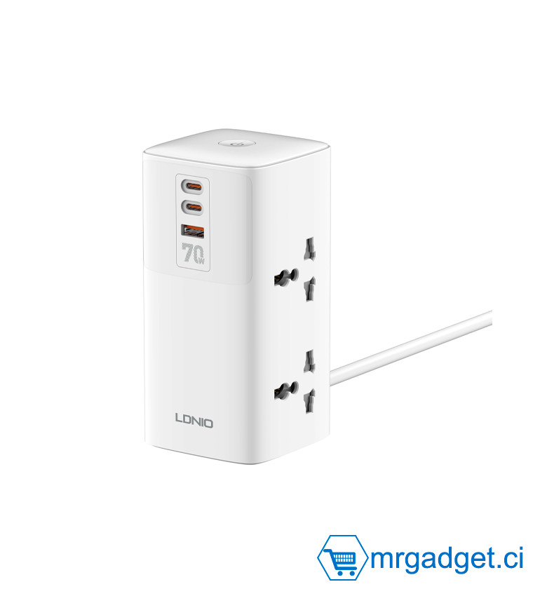 LDNIO SC4383 Multiprise - 70W PD Adaptateur Multifonction Chargeurs Bande d'alimentation avec ports USB Type C 200cm Adaptateur de puissance universel Plug UE