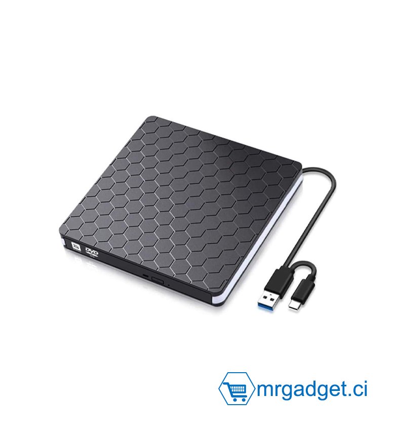 Lecteur DVD Externe, USB 3.0 Type-C CD DVD +/-RW Lecteur Optique Graveur USB C Slim CD/DVD ROM Graveur Graveur Lecteur Portable pour PC Ordinateur Portable Bureau MacBook Mac Windows 7/8.1/10 Linux OS Apple