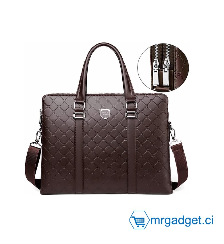 Sac en  cuir 14" pour homme - Compatible avec ordinateur portable 13-15" MacBook Pro/MacBook Air/iPad Pro 12,9" Marron
