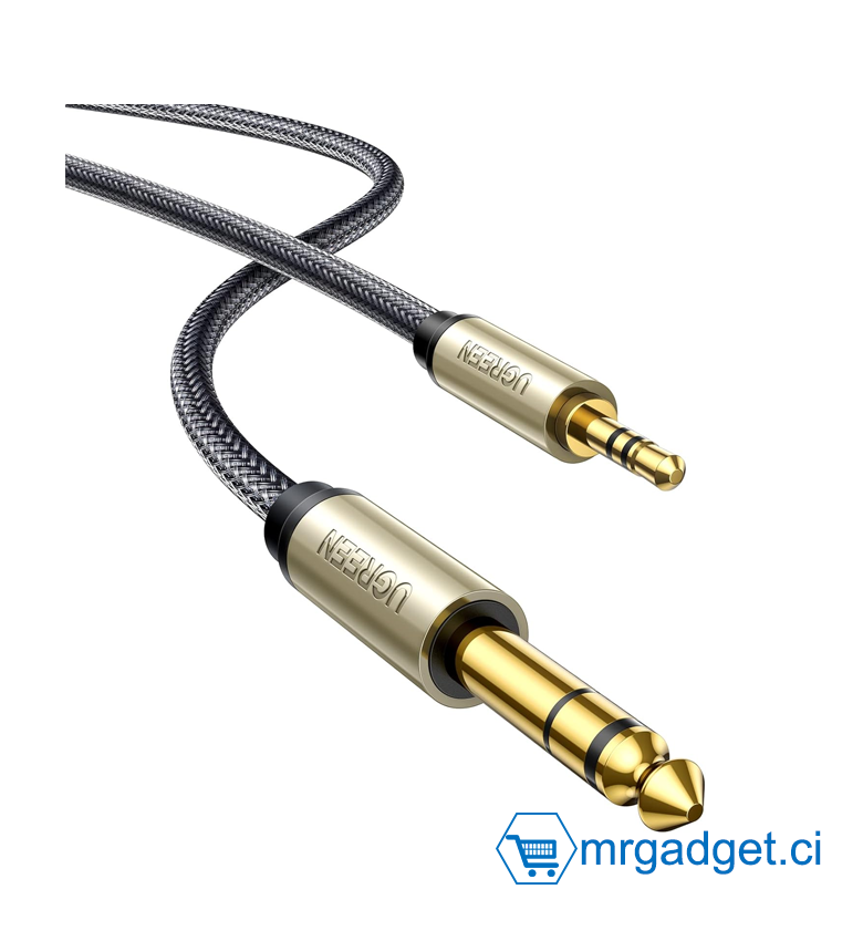 UGREEN AV127 10628  2M cable audio gris TRS 3,5 mm à 6,35 mm TS cable audio stéréo TRS avec boîtier en alliage de zinc et tresse en nylon  #10087