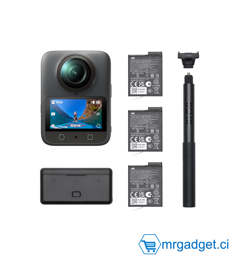 DJI Osmo 360 Adventure Combo - DJI Bundle Aventure Osmo 360, caméra 360 avec imagerie 360° de 1 Pouce, autonomie de Batterie prolongée avec 3 Batteries, vidéo 360° en 8K Native, caméra d’Action pour Sports, vlog