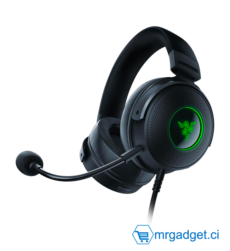 Razer Kraken V3 Hypersense - Casque Gaming USB Filaire avec Technologie Haptique (Haut-parleurs TriForce de 50mm, Son Spatial THX, Microphone Amovible Cardioïde HyperClear) Noir