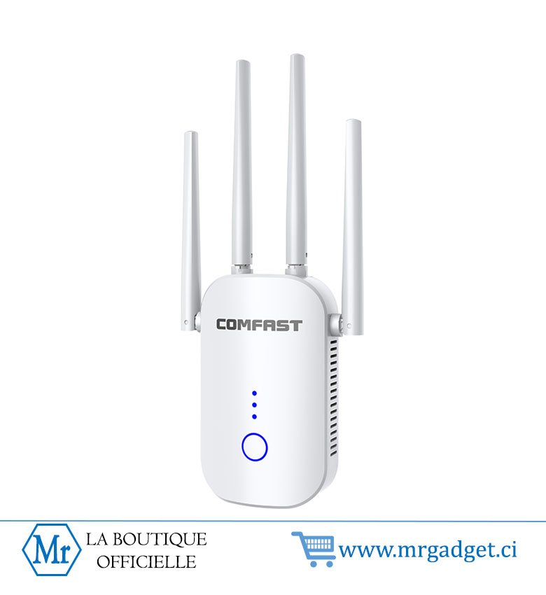 Comfast Répéteur - Amplificateur Wifi Sans Fil 1200Mbps Avec quatre  Antennes Externes Et Couverture WiFi à 360 Degrés - Noir
