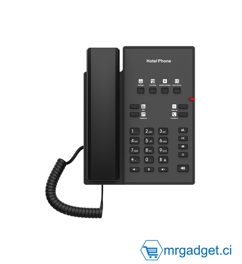 Téléphone d'Hôtel IP Fanvil H1-2W (2-Fils) - Voix HD & 8 Touches Programmables - Réutilisation Câblage Existant sans Travaux - Alimentation PoE 2-Fils - Solution Économique pour Rénovation Hôtelière & Modernisation VoIP - Blanc