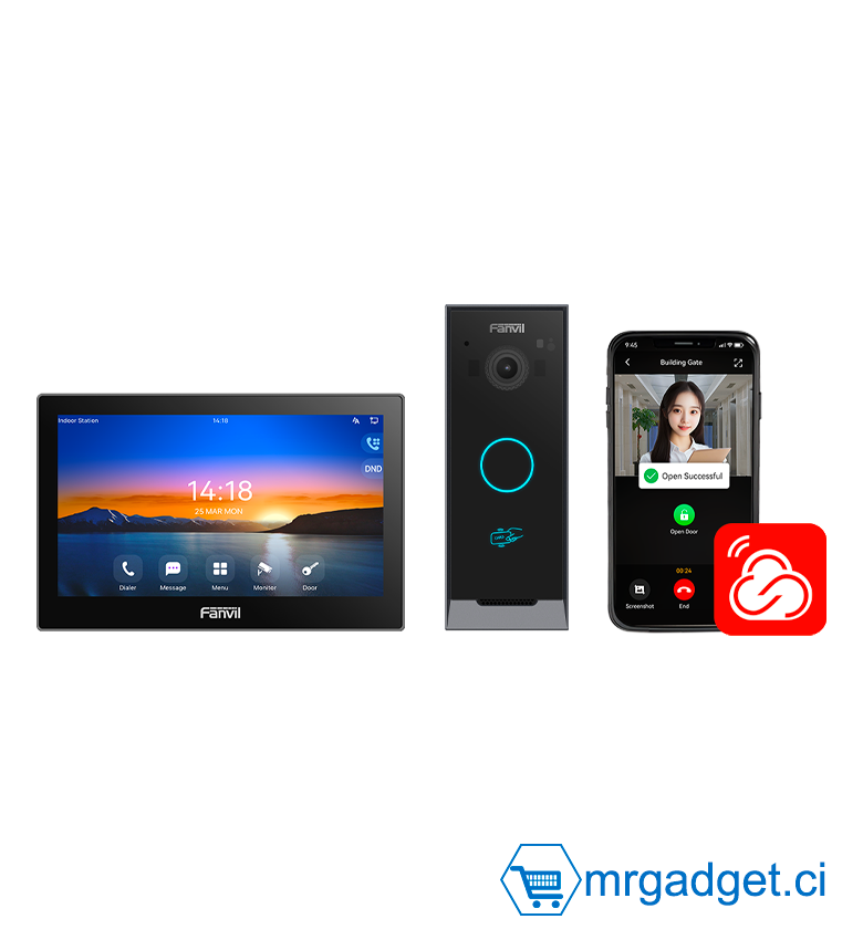 FANVIL  VIK-01 - Kit Visiophone IP - Kit d'interphonie vidéo avec image HD et déverrouillage à distance regroupant un poste intérieur SIP, un visiophone et l'application Fanvil Link