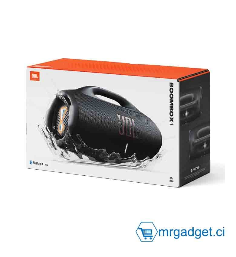 JBL Boombox 4, Enceinte Bluetooth Portable, Son JBL Pro, AI Sound Boost, étanchéité et résistance à la poussière IP68, jusqu'à 34 h d’autonomie, Connexion Multi-Enceintes Auracast, Noir