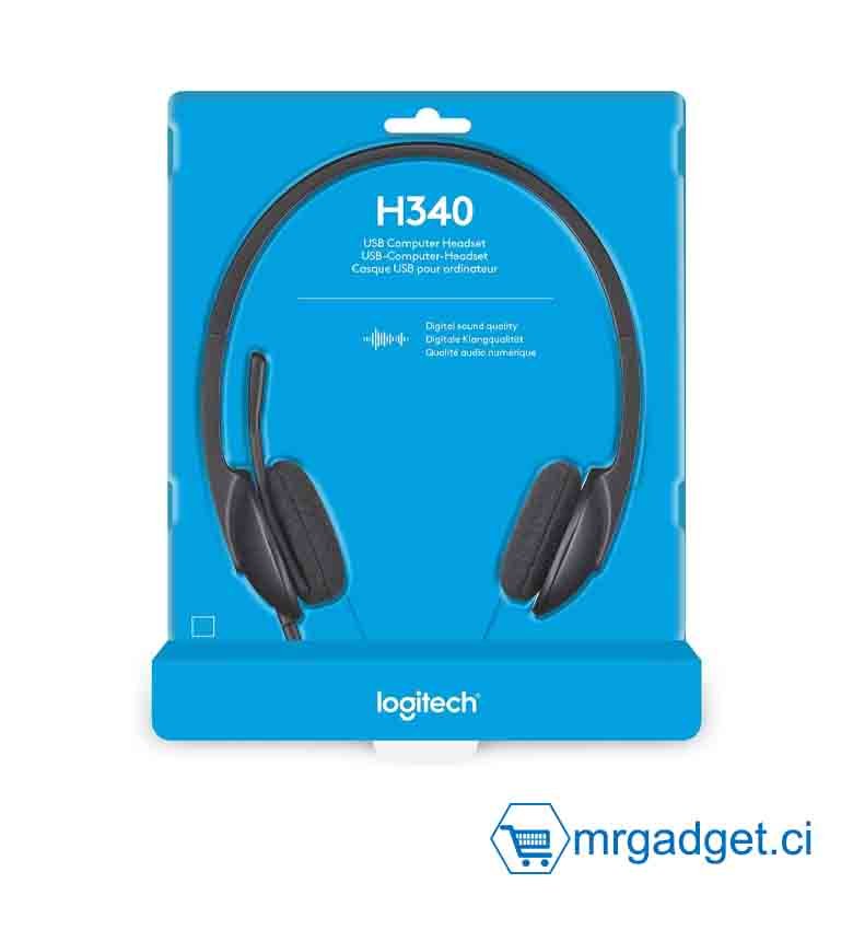 Logitech H340 Casque Filaire, Ecouteurs Stéréo avec Micro Rotatif Anti-Parasites, USB, PC/Mac/Portable/Chromebook Casque - Noir