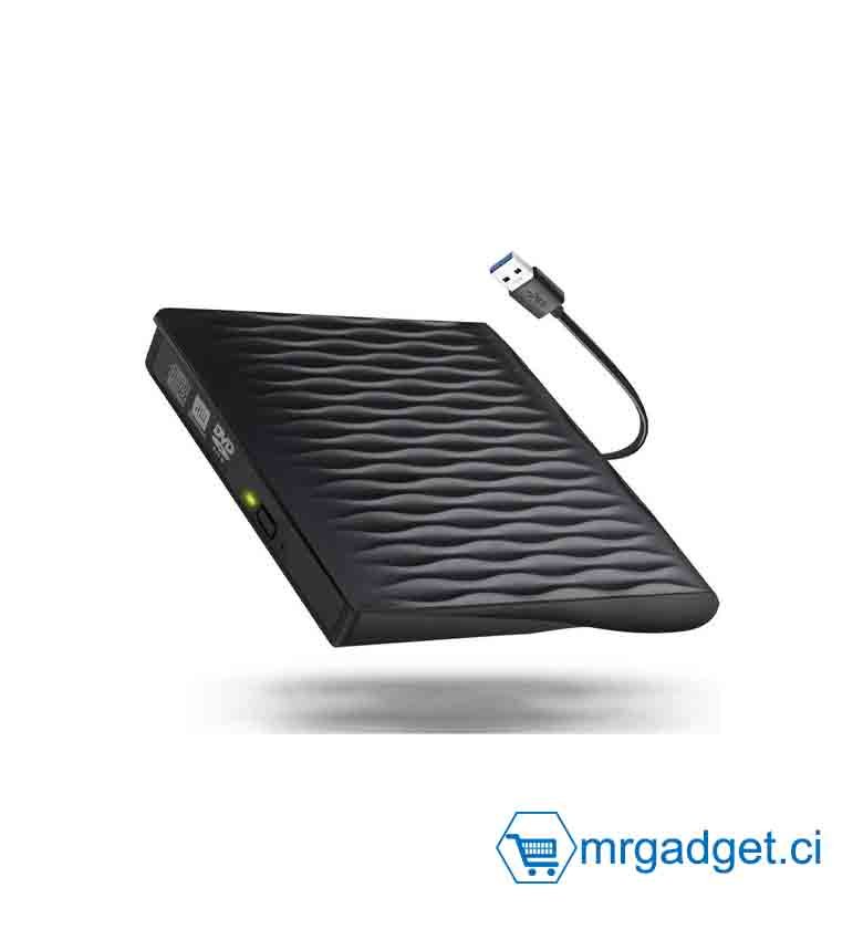 Lecteur CD DVD externe USB C, adaptateur USB Type C vers USB 3.0 Superdrive lecteur optique graveur DVD CD+/-RW compatible avec MacBook Air iMac Windows et ordinateur portable