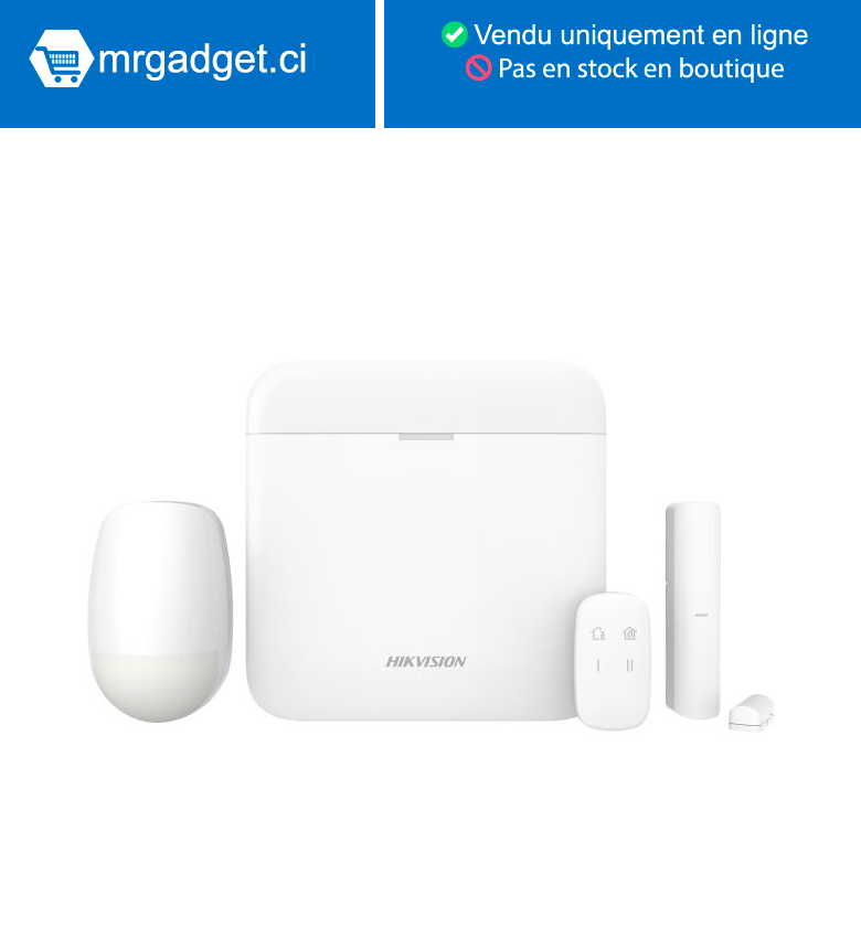 Hikvision DS-PWA64-Kit-WB - Kit de Ax Pro (comprend 2 capteurs + 1 telecommande ) - Système d'alarme sans fil - Gère jusqu'au 64 Zones ou Equipements  (Detecteur, Capteur…)  Connectivité :TCP/IP, Wi-Fi et GPRS (Puce) -  Fréquence : 433MHz