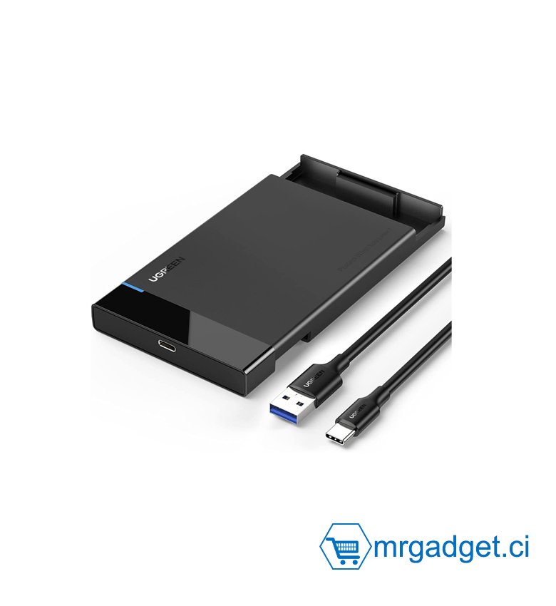 Boîtier de Disque Dur USB C USB 3.1 Gen 2 Boîtier de Disque Dur Externe Type C vers SATA Adaptateur de Couverture SDD Compatible pour 9.5mm 7mm 2.5 Pouces SATA I II III, PS4, HDD, SSD, 6Gbps Vitesse Rapide UGREEN US221 50743 #10070