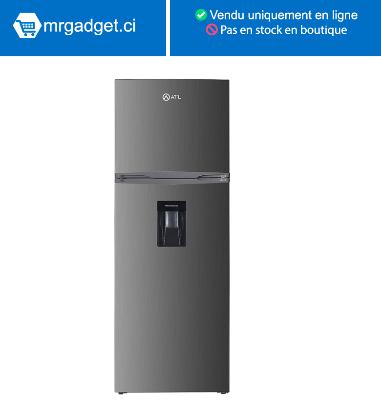 REFRIGERATEUR ATL/ 324L/ 02 PORTES/ INOX&SILVER/ DISTRIBUTEUR D'EAU