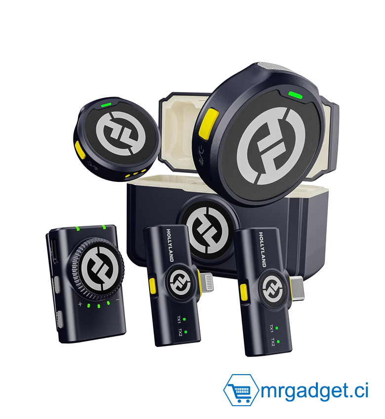 Micro Sans Fil Hollyland Lark M2 Combo Noir - Système Microphone Lavalier Ultra-Léger pour Smartphone, iPhone, Android, Caméra DSLR & PC - Audio HD 48kHz - Réduction de Bruit Améliorée - Noir