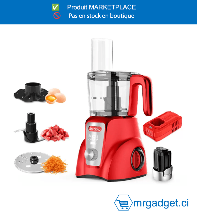 DECAKILA- KEMG027R-MACHINE MOULIN  MULTIFONCTION SANS FIL , hacher, trancher, couper  Niveau de fonction  P-0-1-2