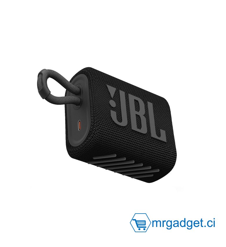 JBL GO 3 – Enceinte Bluetooth portable et légère, aux basses intenses et au style audacieux – Étanche à l’eau et à la poussière – Autonomie 5 hrs – Noir