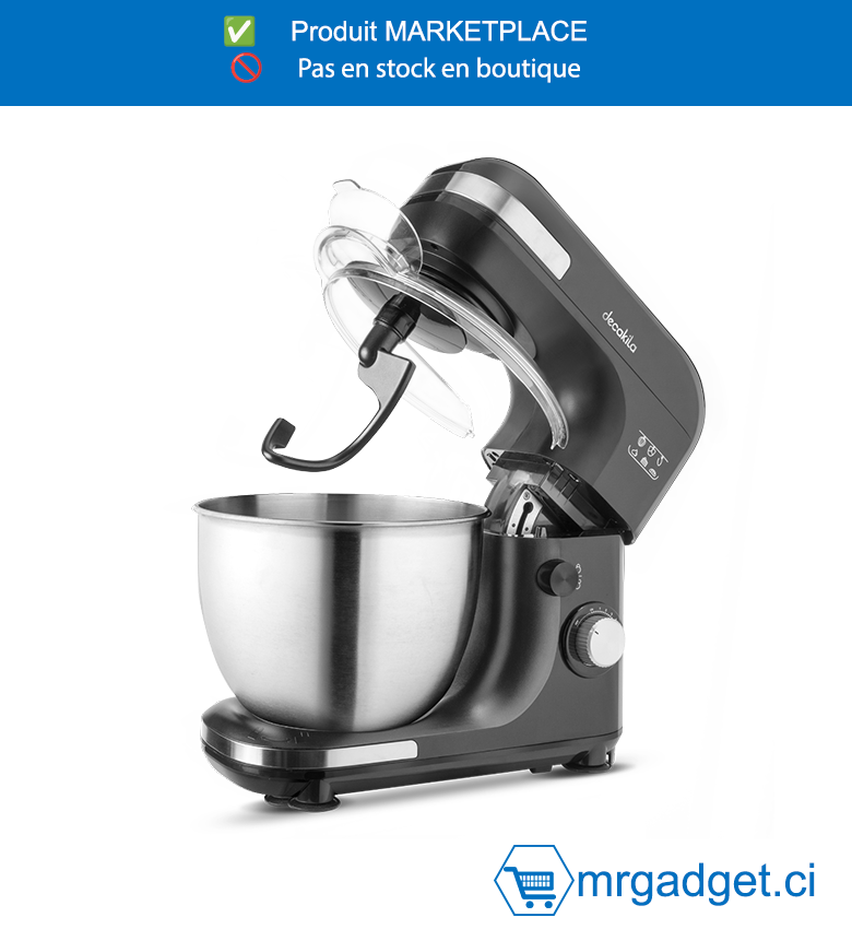 DECAKILA-KEMX003B-BATTEUR ELECTRIQUE 600W + BOL INOX 5L,Bol en acier inoxydable de 5 L ,en acier inoxydable Avec batteurs en aluminium moulé sous pression et fouet en acier inoxydable Lame et bol amovibles pour un nettoyage facile