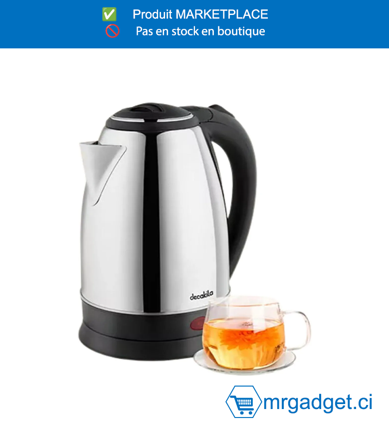 DECAKILA-KEKT031M-BOUILLOIRE ELECTRIQUE  ACIER INOXYDABLE  1,8L/150W, acier  inoxydable Protection contre l'ébullition et le dessèchement pour éviter les brûlures, ,Couvercle à large ouverture Emballé par boîte de couleur
